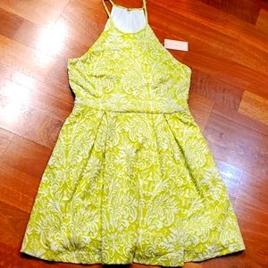 Anthropologie Hutch yellow floral Jacquard fit flare sleeveless midi dress.Large
